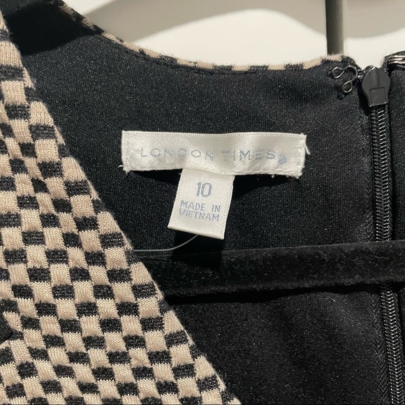 London Times Jersey 3/4 Sleeve Colorblock Black and Tan Dress - Picture 3 of 5